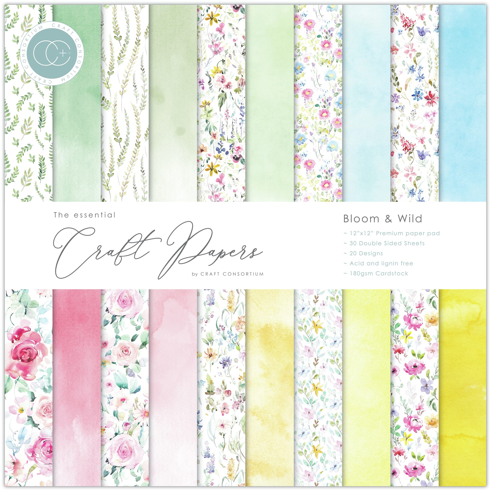 Craft Consortium Bloom & Wild Double-Sided Paper Pad, 12" x 12"